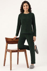 Zivame Velour Knit Poly Winter Loungewear Set - Dark Green — thumbnail 1